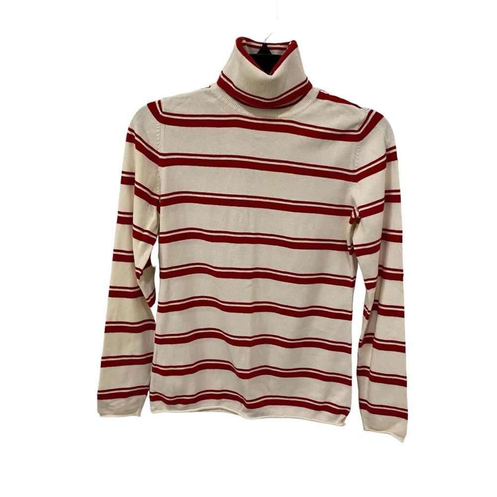 Banana Republic Striped Turtleneck Sweater Knit Red White Long Sleeve Small